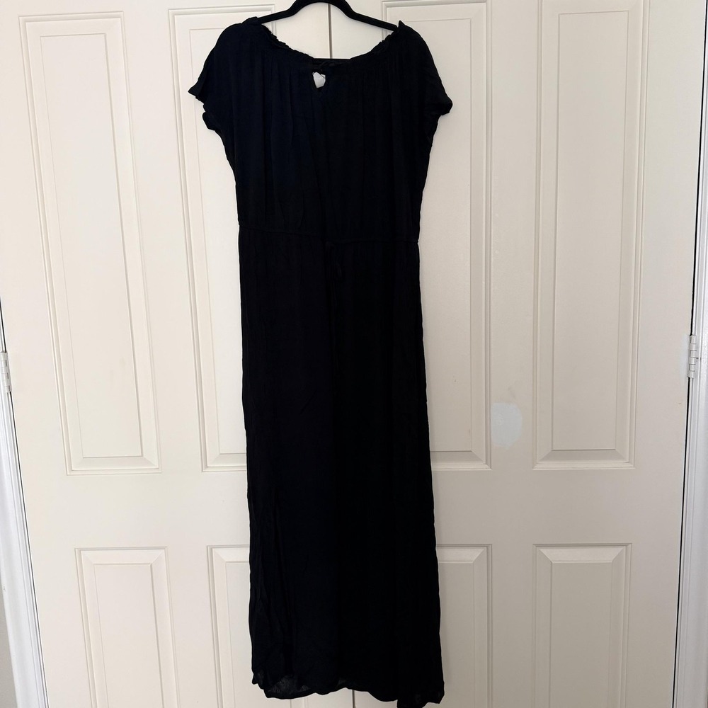 Level Eight Dress Large Black Off Shoulder Maxi Short Sleeve Side Slits Boho